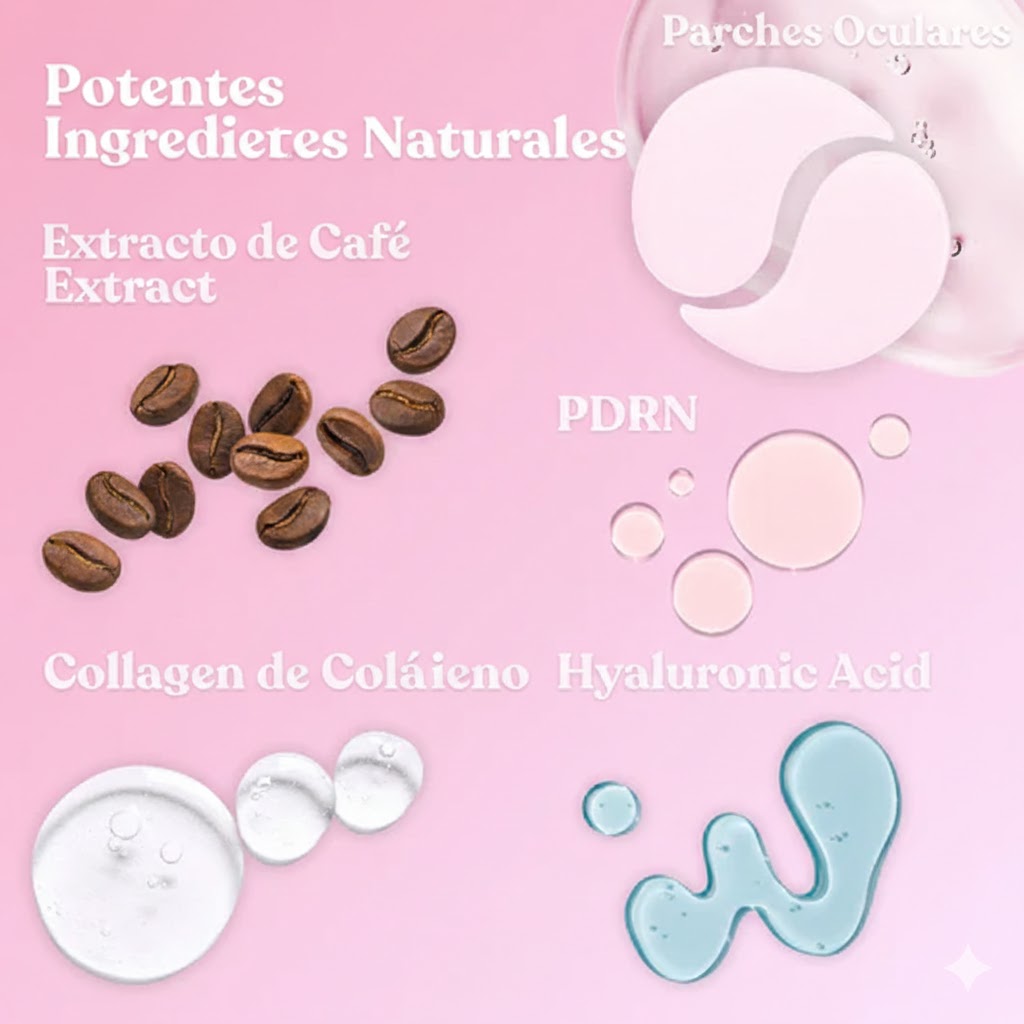Parches de Ojos Coreanos Instantáneos con ADN Regenerativo y Colágeno para Bolsas, Ojeras y Patas de Gallo en 10 Minutos