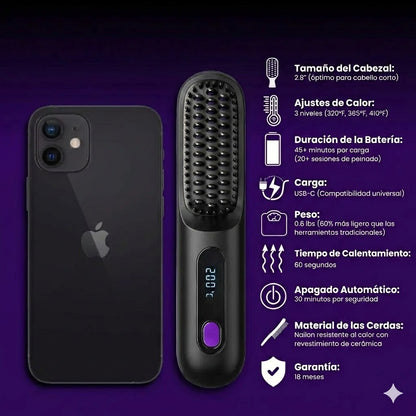Cepillo Alisador Térmico de Cerámica | 'GoBrush Pro' para Control de Frizz, Remolinos y Peinado Rápido (Ideal Pelo Corto)