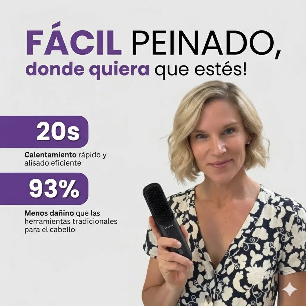 Cepillo Alisador Térmico de Cerámica | 'GoBrush Pro' para Control de Frizz, Remolinos y Peinado Rápido (Ideal Pelo Corto)