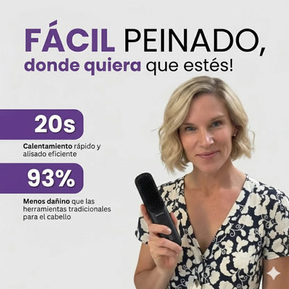 Cepillo Alisador Térmico de Cerámica | 'GoBrush Pro' para Control de Frizz, Remolinos y Peinado Rápido (Ideal Pelo Corto)