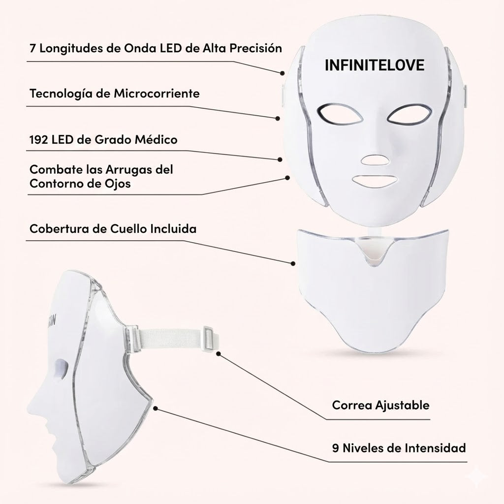 Máscara Facial Anti-Edad de 7 Colores LED y Microcorriente (EMS) para Lifting de Papada y Reafirmar Mejillas