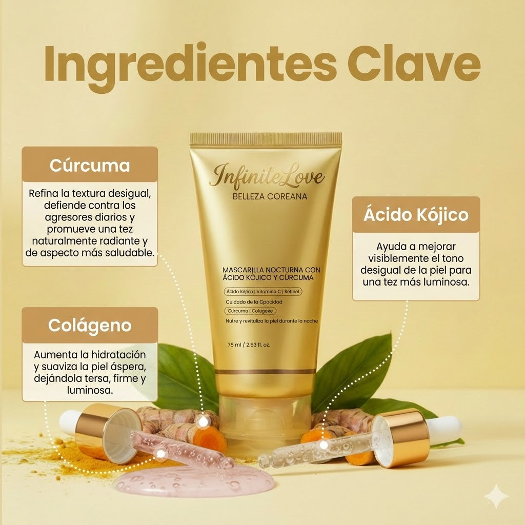 Mascarilla Coreana Nocturna de Cúrcuma y Ácido Kójico para Manchas, Melasma y Brillo Instantáneo