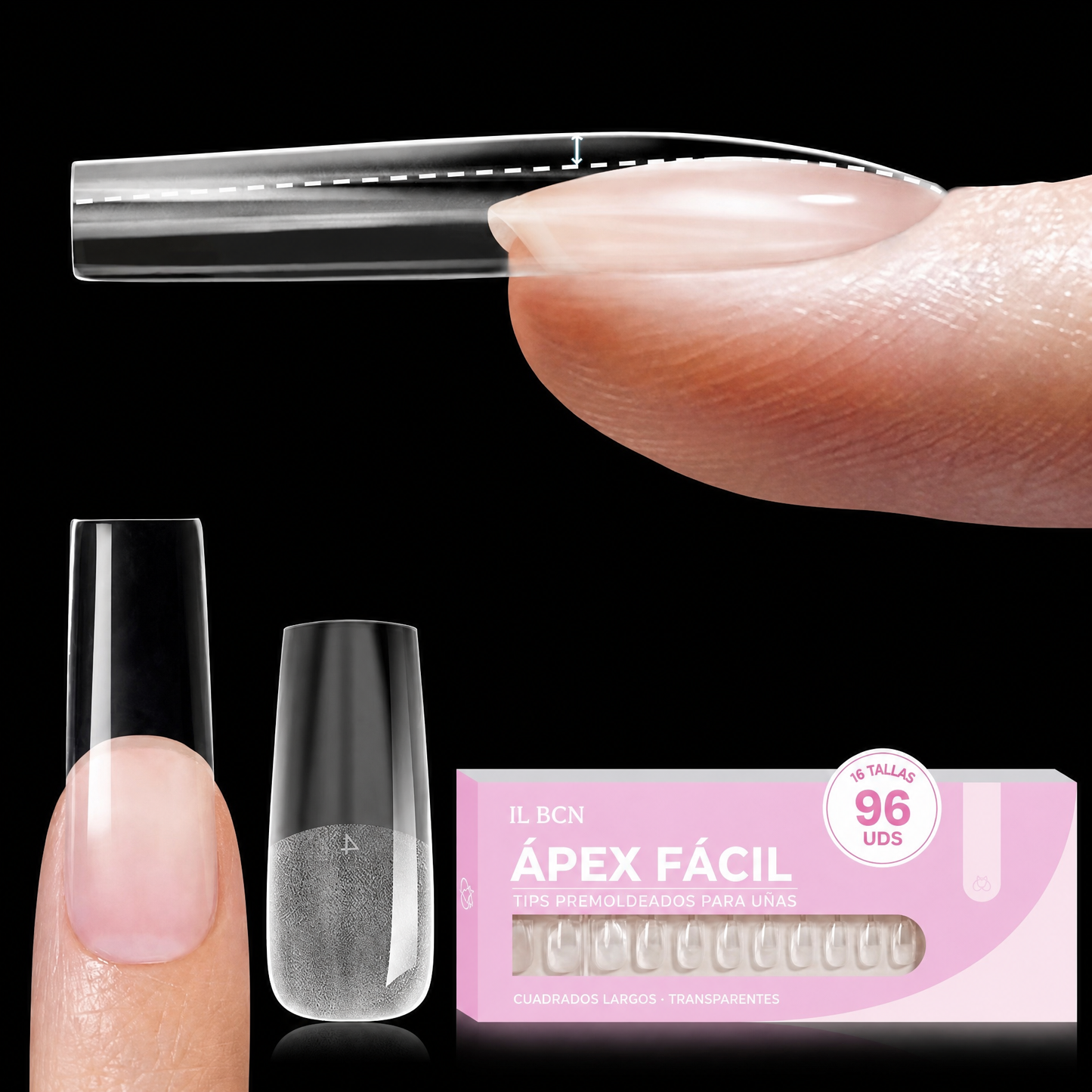 Ápex Fácil — Tips Premoldeados para Uñas · 96 unidades · 16 tallas