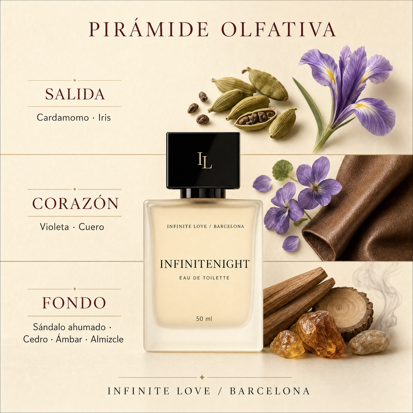 InfiniteNight — Perfume Unisex de Cardamomo, Cuero y Sándalo Ahumado 50 ml