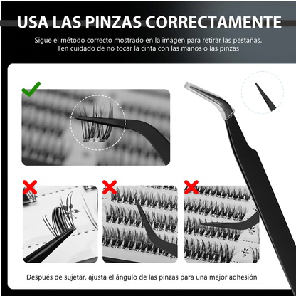 Kit de Pestanas en Racimo Autoadhesivas DIY - 80 Piezas 8-16mm con Pinzas de Precision